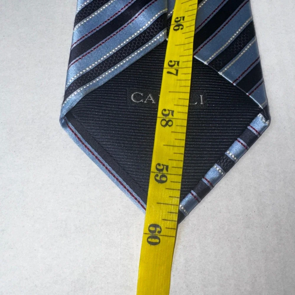 Canali Necktie Mens One Size Blue Striped Silk Made in Italy Luxury Designer